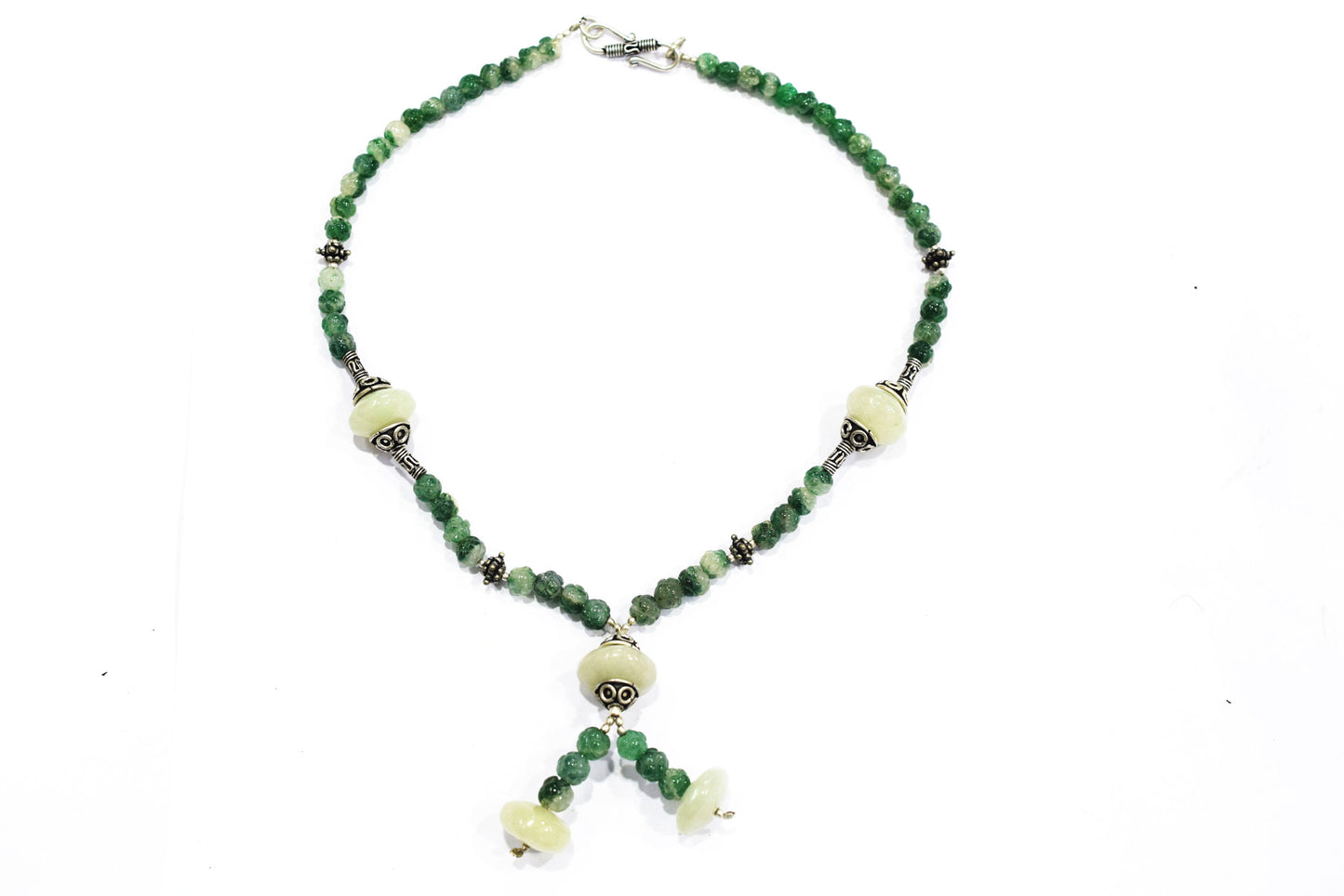 Green Aventurine Lariat Necklace Set, Beaded Gemstone Y-Necklace and Dangle Earrings,32870