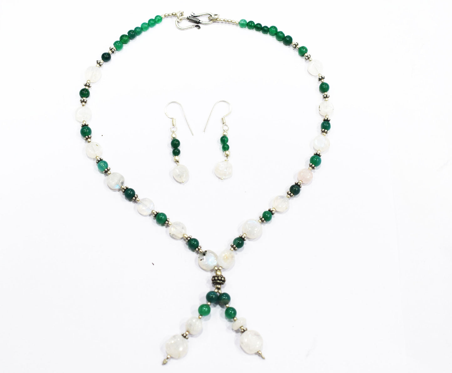 Natural Moonstone and Green Aventurine Necklace Set,Boho Gemstone Jewelry Set with Earrings, 32872