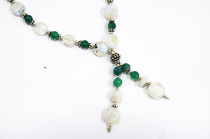 Natural Moonstone and Green Aventurine Necklace Set,Boho Gemstone Jewelry Set with Earrings, 32872