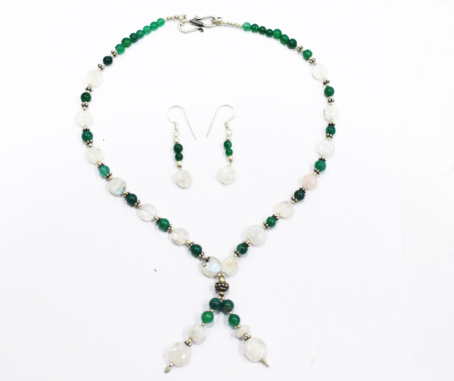 Natural Moonstone and Green Aventurine Necklace Set,Boho Gemstone Jewelry Set with Earrings, 32872