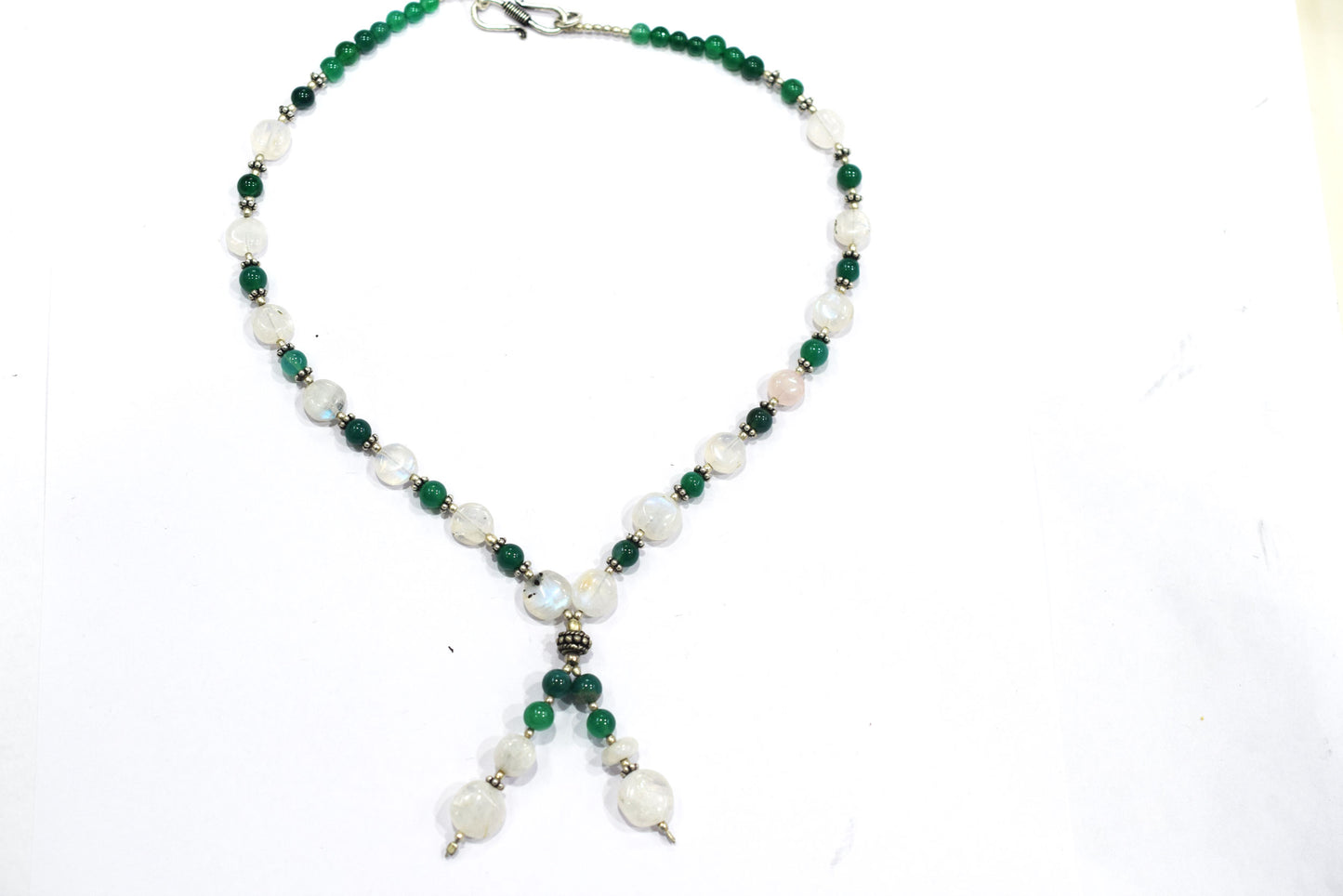 Natural Moonstone and Green Aventurine Necklace Set,Boho Gemstone Jewelry Set with Earrings, 32872