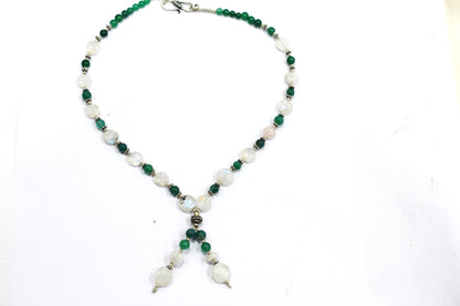 Natural Moonstone and Green Aventurine Necklace Set,Boho Gemstone Jewelry Set with Earrings, 32872
