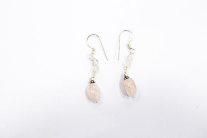 Natural Rose Quartz Beaded Statement Necklace with Matching Dangle Earrings, Perfect Gift Set For Her, 32873