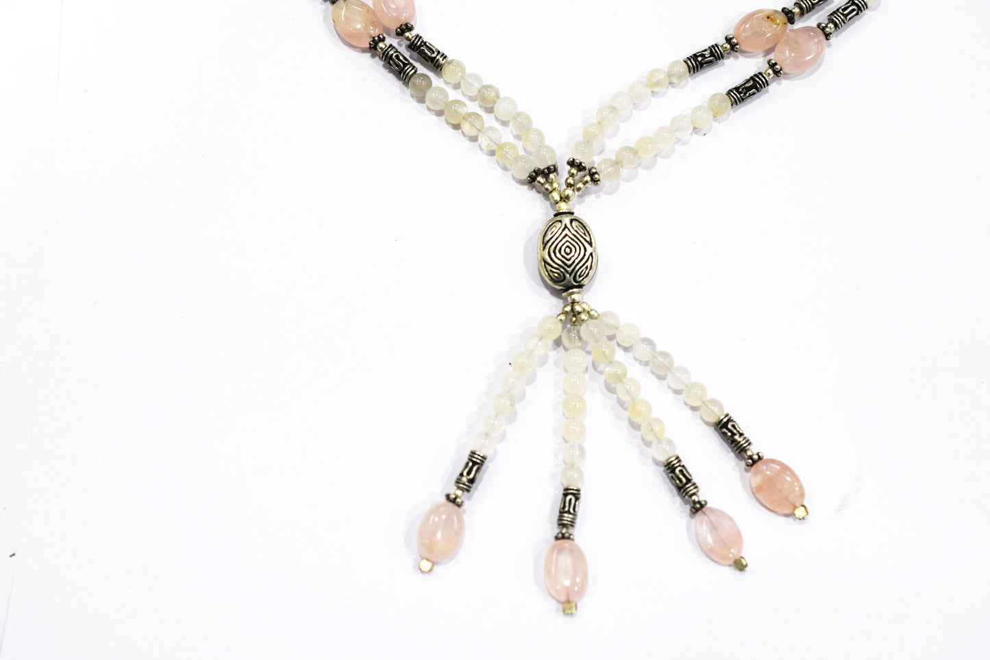 Natural Rose Quartz Beaded Statement Necklace with Matching Dangle Earrings, Perfect Gift Set For Her, 32873