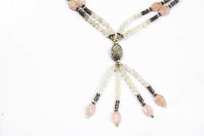 Natural Rose Quartz Beaded Statement Necklace with Matching Dangle Earrings, Perfect Gift Set For Her, 32873