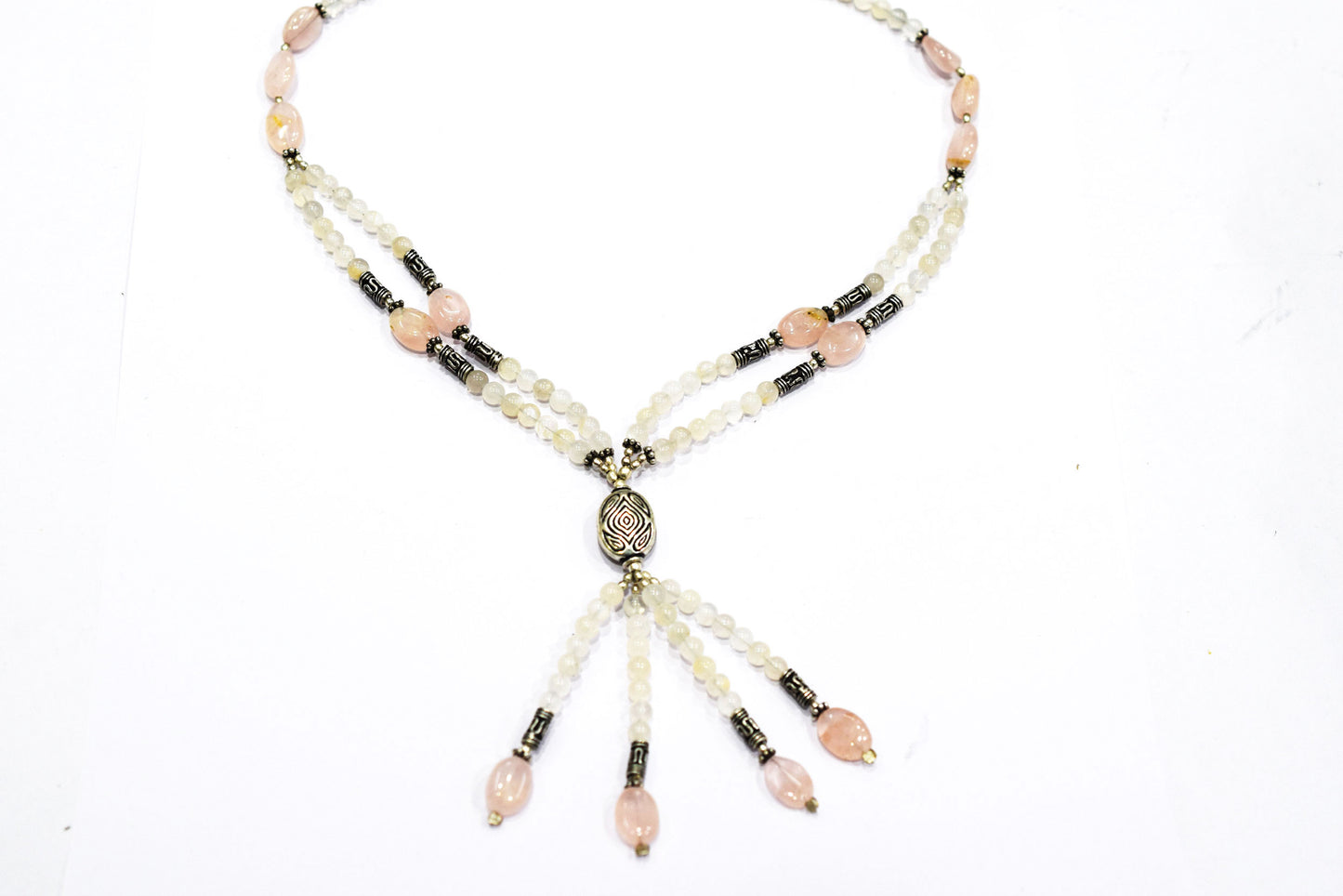 Natural Rose Quartz Beaded Statement Necklace with Matching Dangle Earrings, Perfect Gift Set For Her, 32873