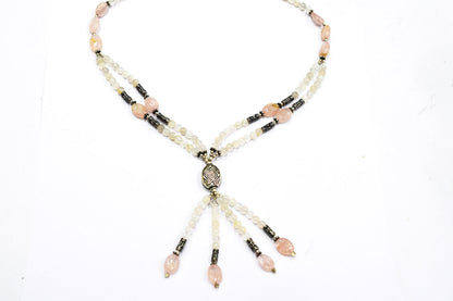 Natural Rose Quartz Beaded Statement Necklace with Matching Dangle Earrings, Perfect Gift Set For Her, 32873