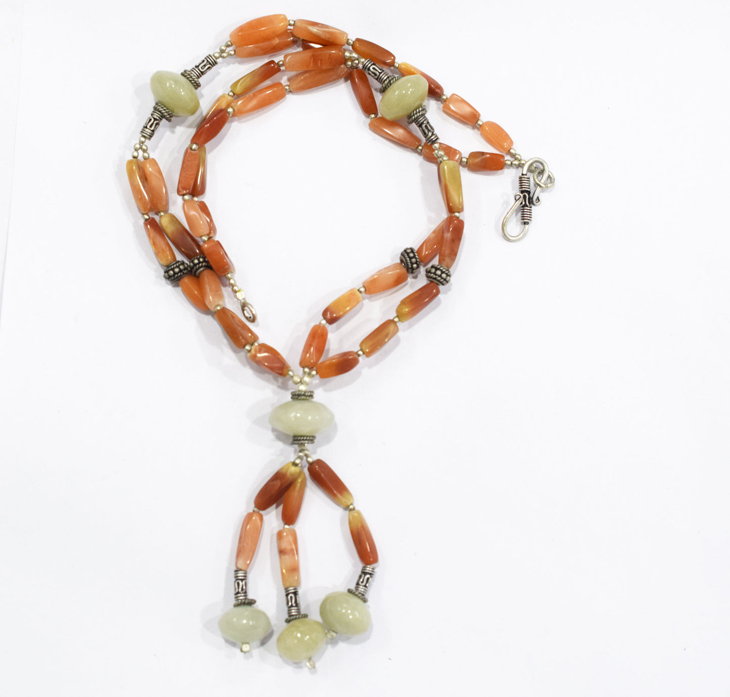Natural Red and Green Aventurine Beaded Jewelry Set - Multi-Strand Statement Necklace & Matching Drop Earrings, 32879