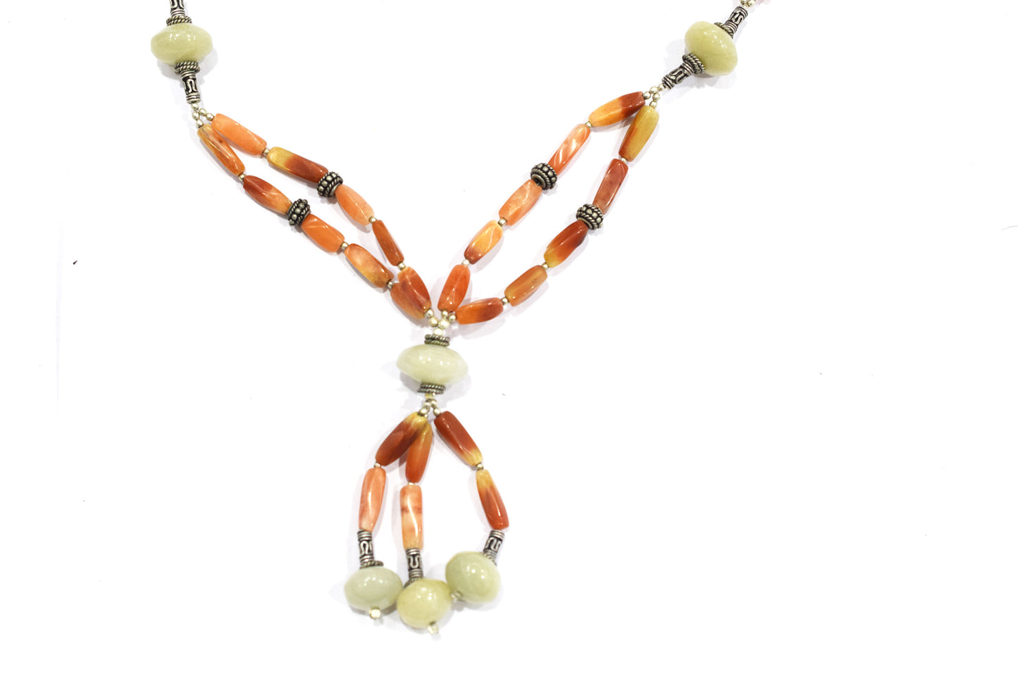 Natural Red and Green Aventurine Beaded Jewelry Set - Multi-Strand Statement Necklace & Matching Drop Earrings, 32879