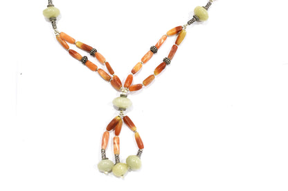 Natural Red and Green Aventurine Beaded Jewelry Set - Multi-Strand Statement Necklace & Matching Drop Earrings, 32879