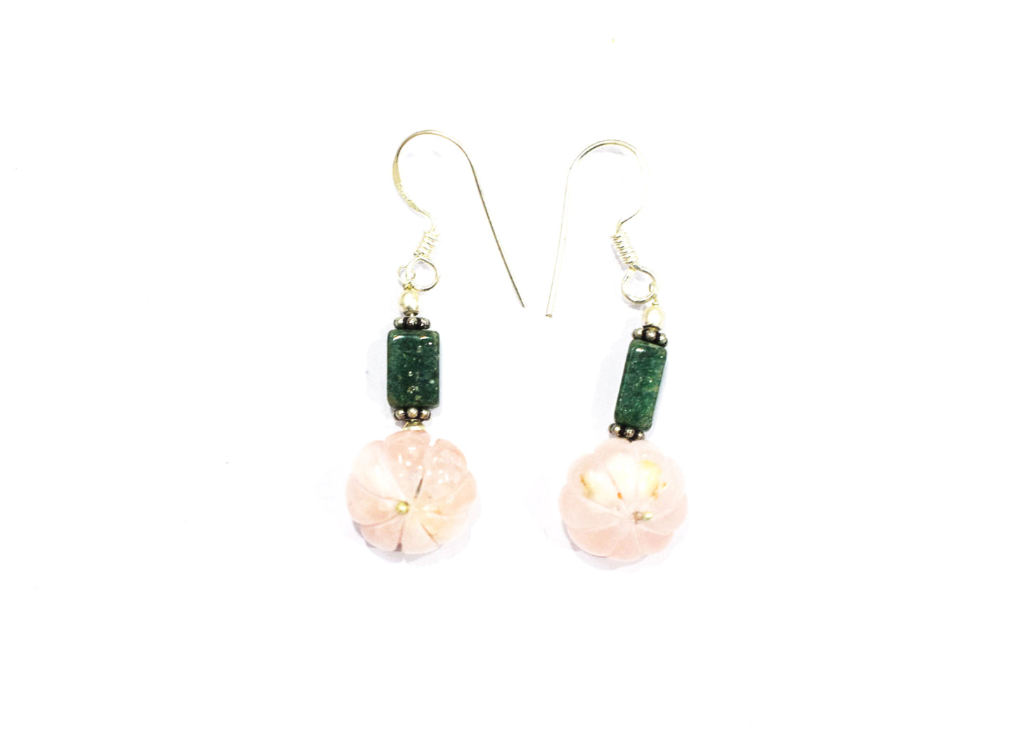 Natural Green Aventurine and Rose Quartz, Rainbow moonstone Tassel Necklace Set - Single Strand Gemstone Beaded Y Choker with Drop Earrings, 32875