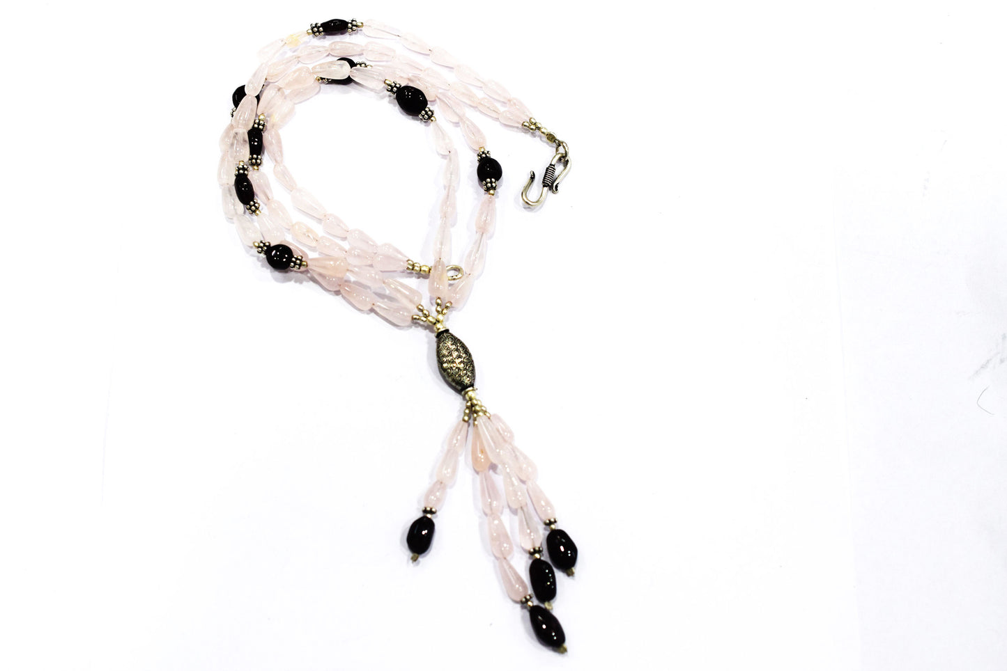 Natural Pink Rose Quartz and Dark Red Garnet Beaded Statement Necklace Set , Gift For Her, 32882