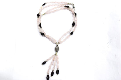 Natural Pink Rose Quartz and Dark Red Garnet Beaded Statement Necklace Set , Gift For Her, 32882