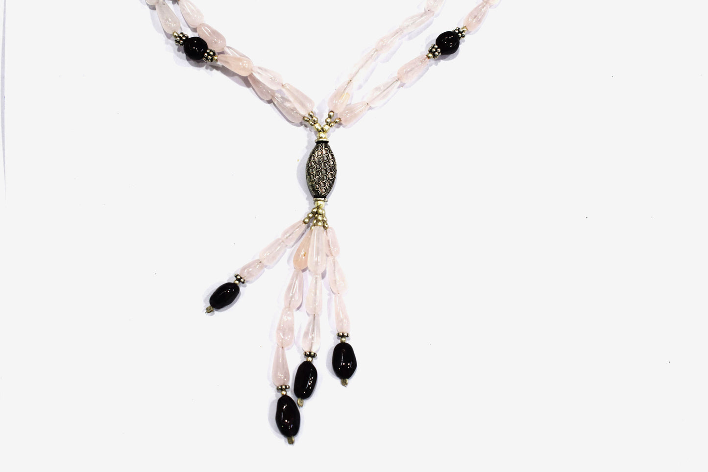 Natural Pink Rose Quartz and Dark Red Garnet Beaded Statement Necklace Set , Gift For Her, 32882