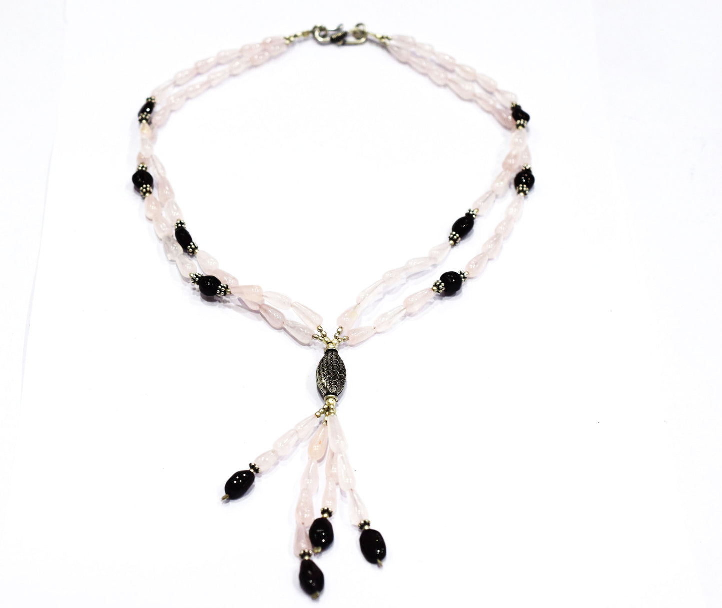 Natural Pink Rose Quartz and Dark Red Garnet Beaded Statement Necklace Set , Gift For Her, 32882