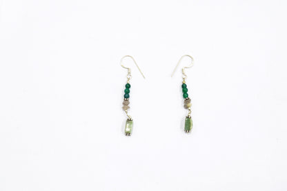 Labradorite Green Aventurine Tassel Necklace Set, Beaded Gemstone Y-Necklace and Dangle Earrings, 32883