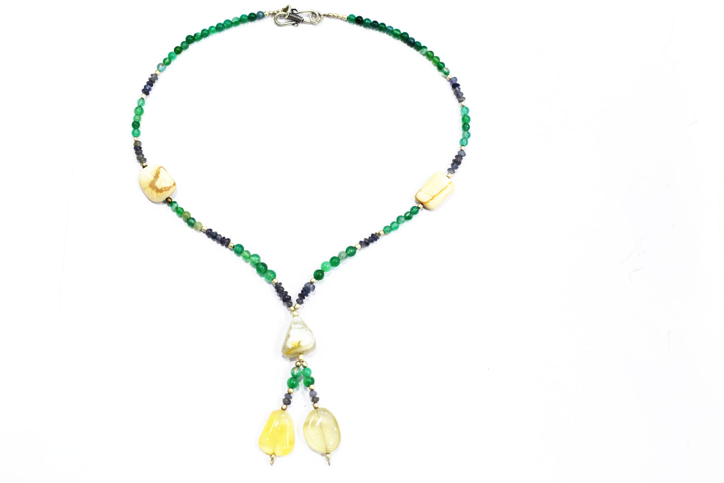 Amethyst Green Aventurine White Agate Lariat Set, Beaded Gemstone Y-Necklace and Earrings, 32884