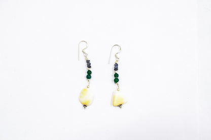 Amethyst Green Aventurine White Agate Lariat Set, Beaded Gemstone Y-Necklace and Earrings, 32884