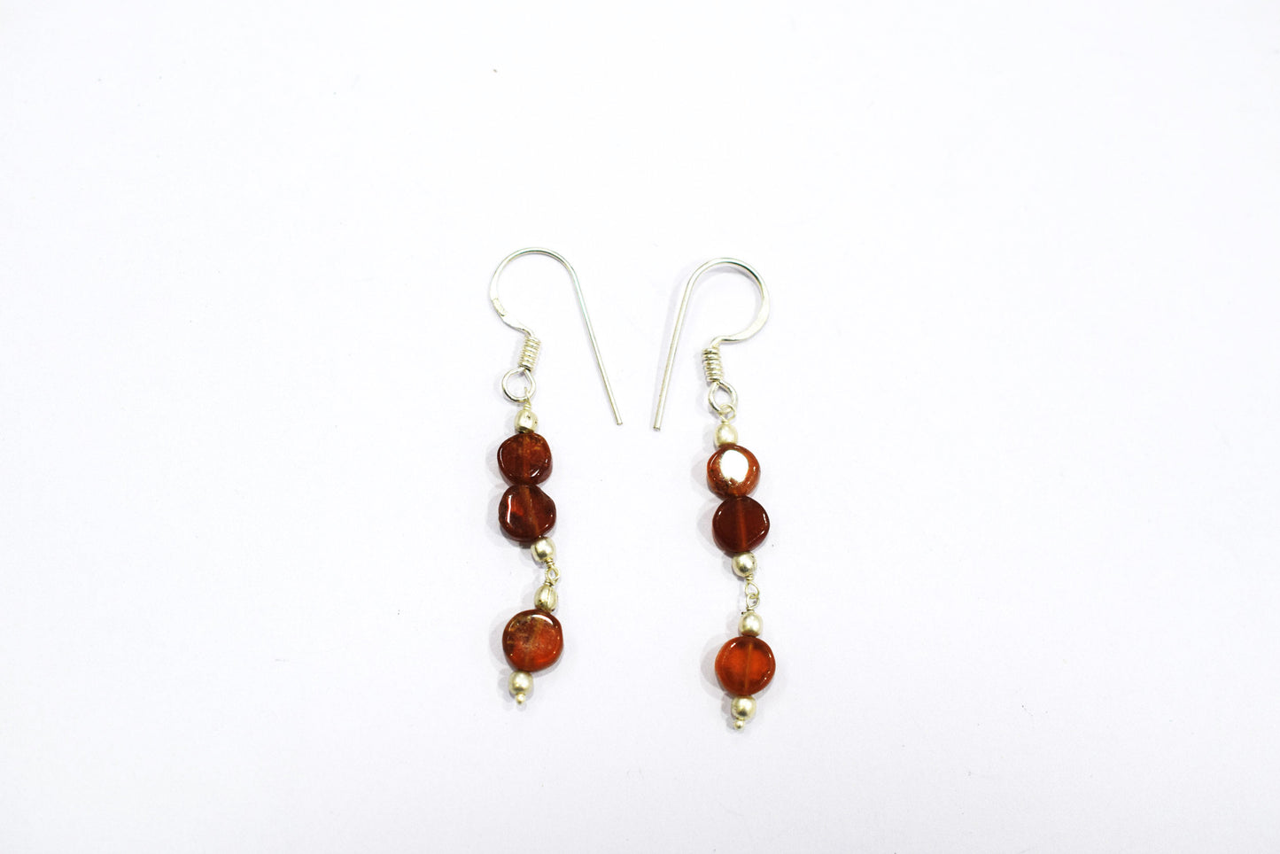 Hessonite Garnet Tassel Lariat Necklace Set, Multi-Strand Flat Coin Bead Cinnamon Stone Necklace and Earrings, 32885