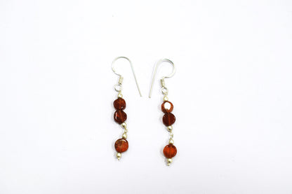 Hessonite Garnet Tassel Lariat Necklace Set, Multi-Strand Flat Coin Bead Cinnamon Stone Necklace and Earrings, 32885