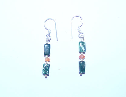 Natural Green Aventurine and Carnelian Beaded Open-End Layering Necklace with Matching Dangle Earrings Set, 32886