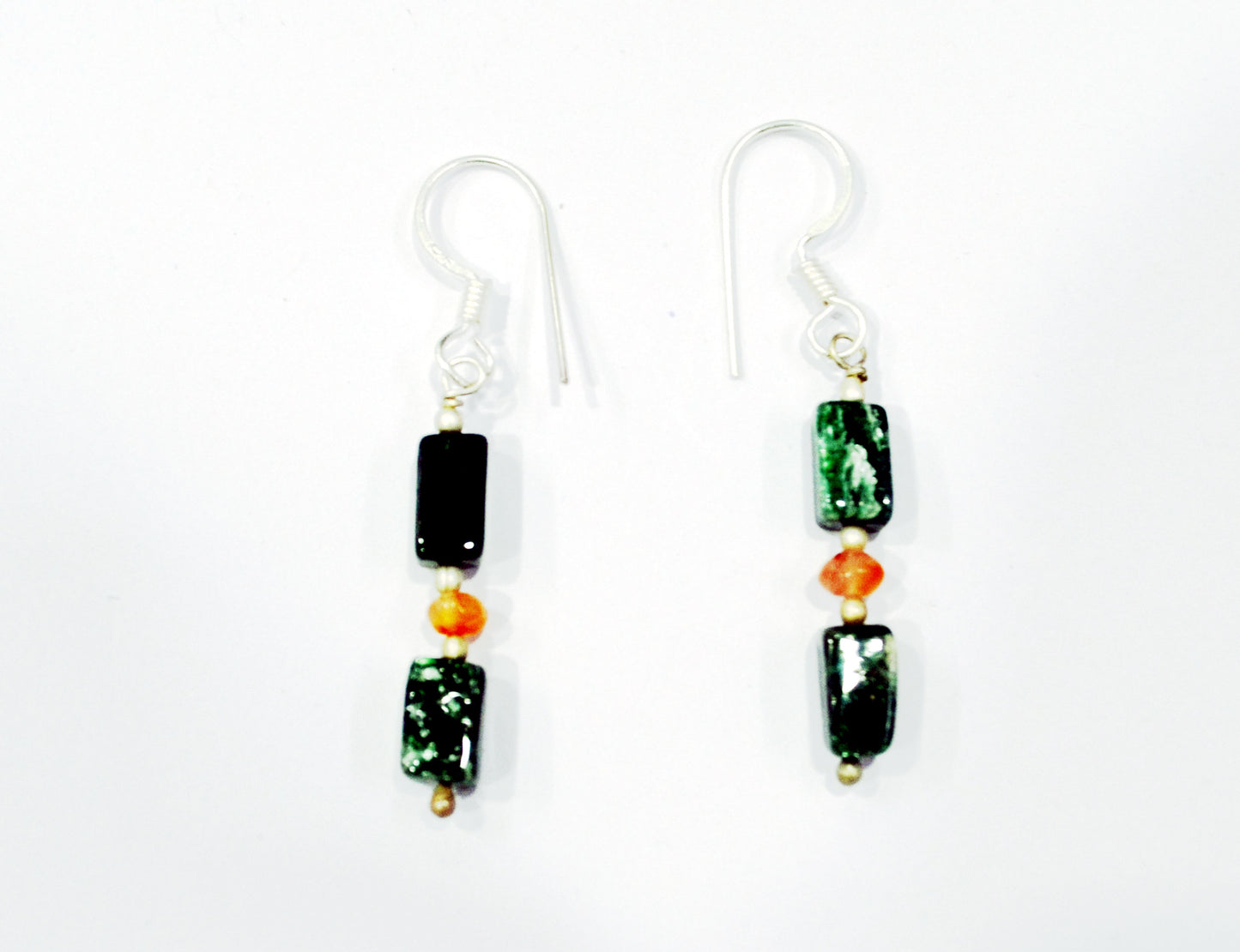 Natural Green Aventurine and Carnelian Beaded Open-End Layering Necklace with Matching Dangle Earrings Set, 32886