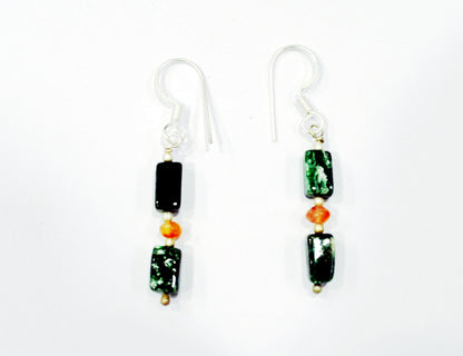 Natural Green Aventurine and Carnelian Beaded Open-End Layering Necklace with Matching Dangle Earrings Set, 32886