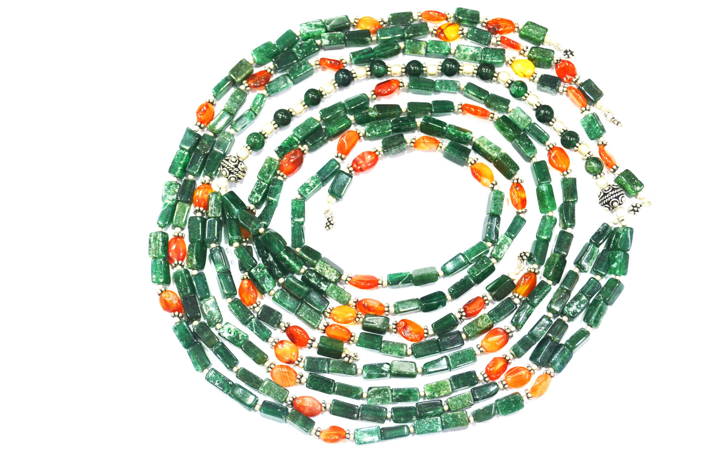 Natural Green Aventurine and Carnelian Beaded Open-End Layering Necklace with Matching Dangle Earrings Set, 32886