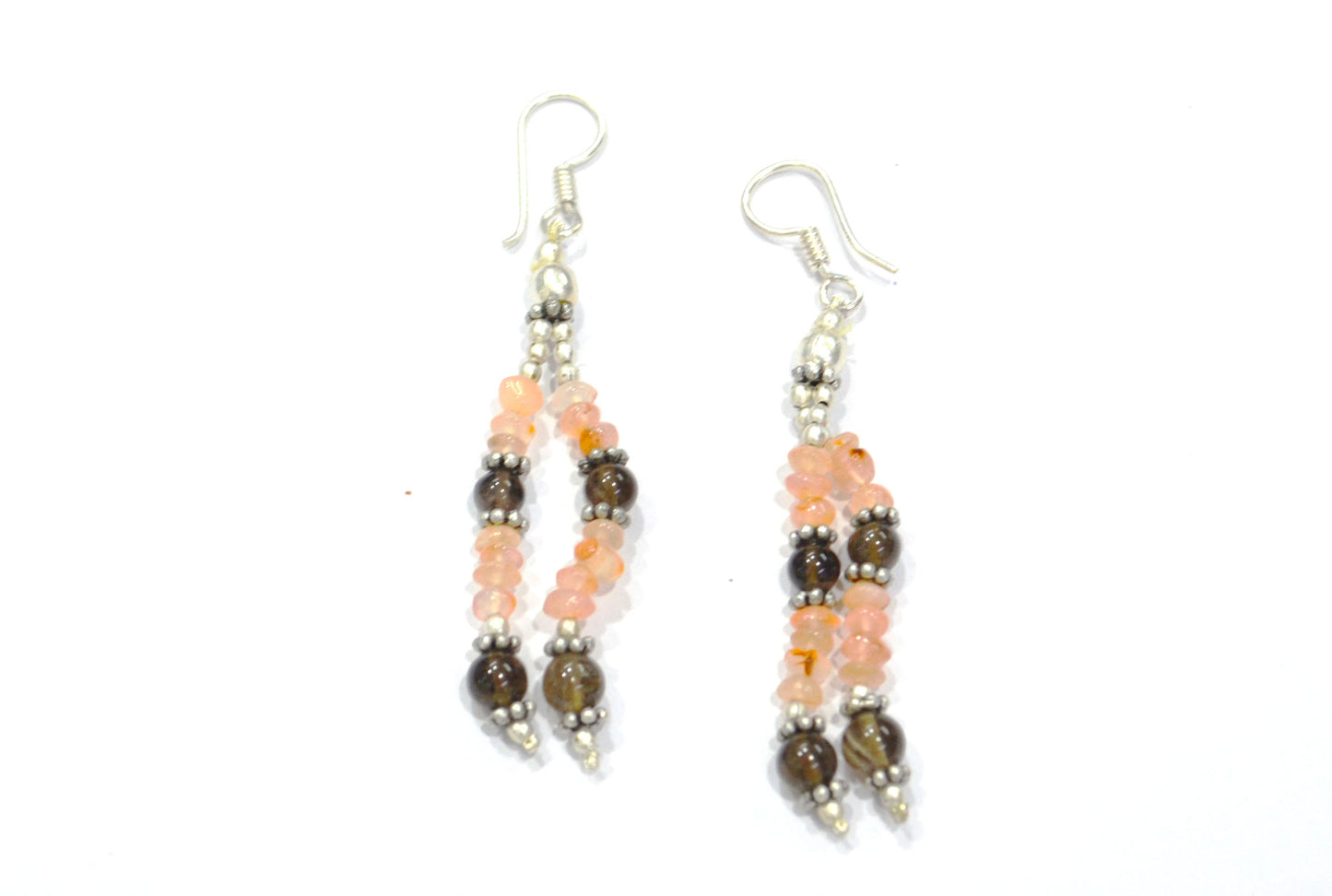 Natural Citrine and Smoky Quartz Multi-Strand Tassel Necklace & Earrings Set – Beaded Bohemian Statement Jewelry, 32887