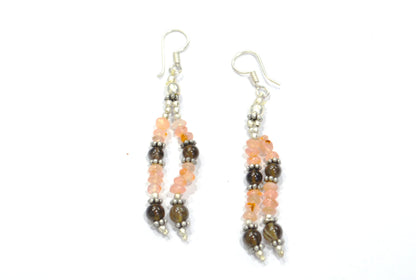 Natural Citrine and Smoky Quartz Multi-Strand Tassel Necklace & Earrings Set – Beaded Bohemian Statement Jewelry, 32887