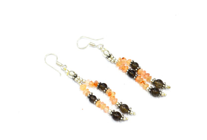 Natural Citrine and Smoky Quartz Multi-Strand Tassel Necklace & Earrings Set – Beaded Bohemian Statement Jewelry, 32887