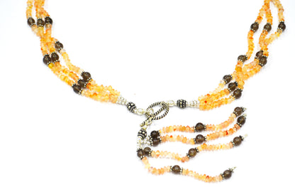 Natural Citrine and Smoky Quartz Multi-Strand Tassel Necklace & Earrings Set – Beaded Bohemian Statement Jewelry, 32887