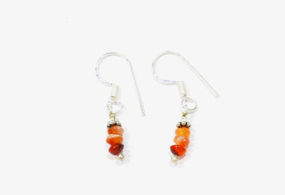 Natural Green Rutile Quartz & Carnelian Multi-Strand Necklace and Earrings Set – Open-Ended Layering Statement Jewelry,32888
