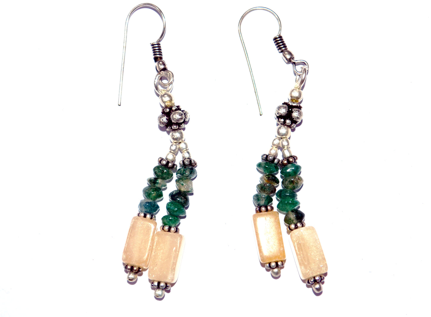 Natural Green & Yellow Aventurine and Rose Quartz Multi-Strand Necklace & Earrings Set – Open-Ended Beaded Layering Statement Jewelry, 32889
