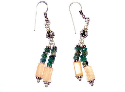 Natural Green & Yellow Aventurine and Rose Quartz Multi-Strand Necklace & Earrings Set – Open-Ended Beaded Layering Statement Jewelry, 32889