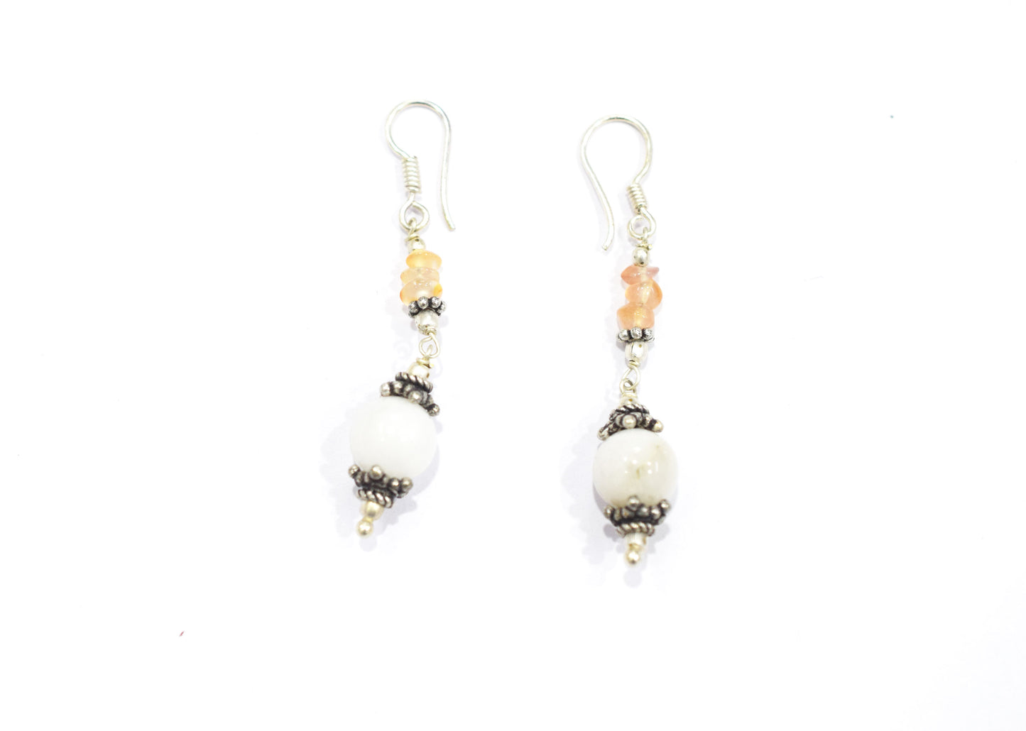 Natural Carnelian & White Agate Multi-Strand Necklace & Earrings Set – Open-Ended Beaded Layering Jewelry with Tassel Drops, 32891