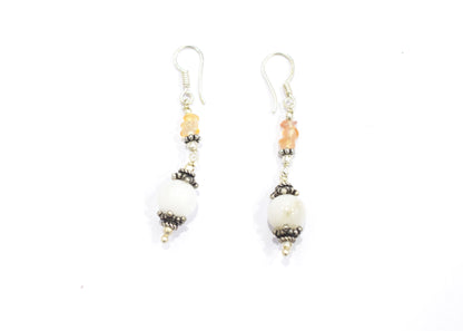 Natural Carnelian & White Agate Multi-Strand Necklace & Earrings Set – Open-Ended Beaded Layering Jewelry with Tassel Drops, 32891
