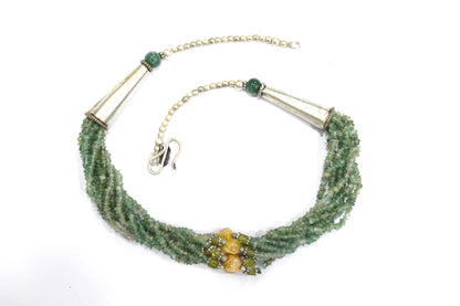 Multi-Strand Green Aventurine and Citrine Gemstone Statement Necklace – Handcrafted Crystal Bib Necklace with Sterling Silver Accents, 32892