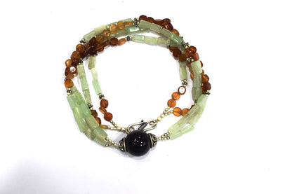 Green Aventurine and Garnet Double-Strand Necklace with Black Onyx Focal Bead,32893