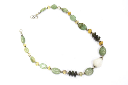 Light Green Aventurine and White Agate Statement Necklace – Natural Green Agate and Citrine Crystal Beaded Jewelry,32894