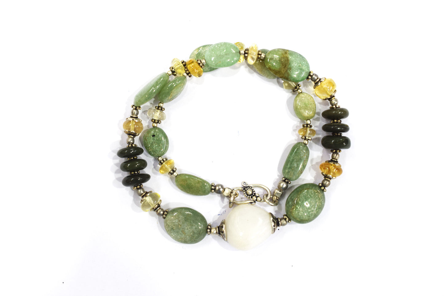Light Green Aventurine and White Agate Statement Necklace – Natural Green Agate and Citrine Crystal Beaded Jewelry,32894