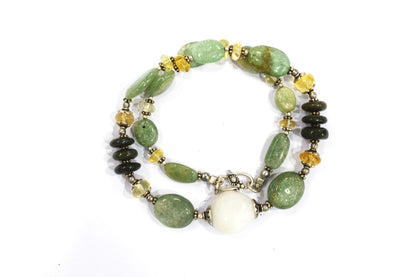 Light Green Aventurine and White Agate Statement Necklace – Natural Green Agate and Citrine Crystal Beaded Jewelry,32894