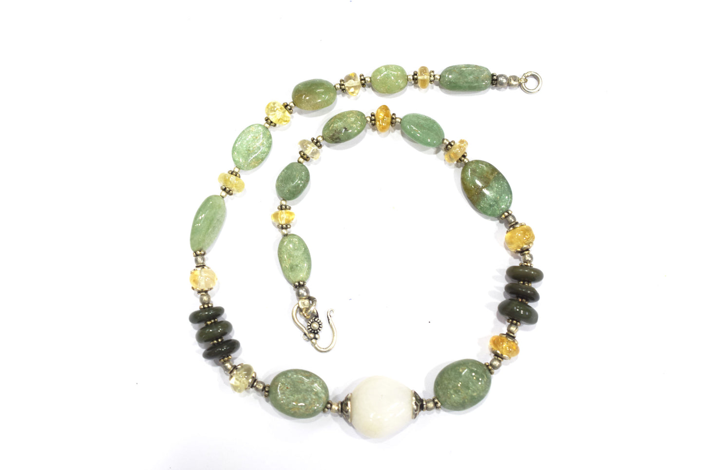 Light Green Aventurine and White Agate Statement Necklace – Natural Green Agate and Citrine Crystal Beaded Jewelry,32894