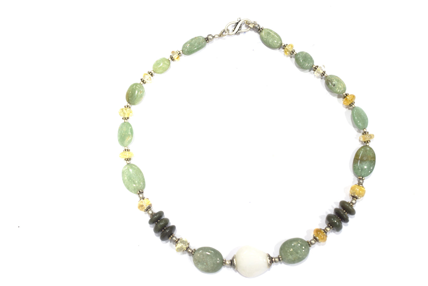 Light Green Aventurine and White Agate Statement Necklace – Natural Green Agate and Citrine Crystal Beaded Jewelry,32894