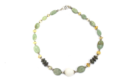 Light Green Aventurine and White Agate Statement Necklace – Natural Green Agate and Citrine Crystal Beaded Jewelry,32894