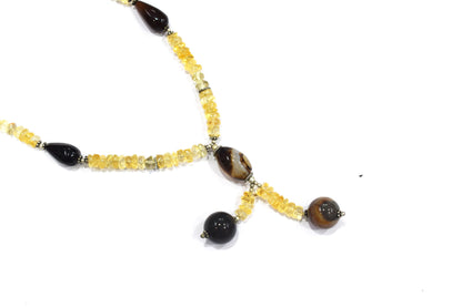 Citrine Crystal Chip Strand Necklace – Natural Agate Droplet Accent Beaded Lariat Choker with Y-Pendant, 32897