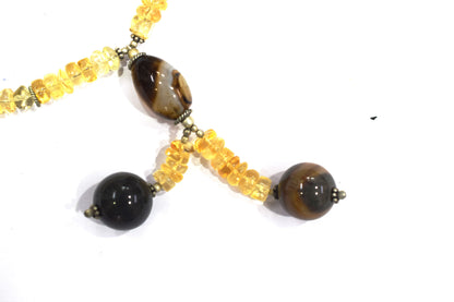 Citrine Crystal Chip Strand Necklace – Natural Agate Droplet Accent Beaded Lariat Choker with Y-Pendant, 32897