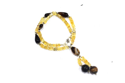 Citrine Crystal Chip Strand Necklace – Natural Agate Droplet Accent Beaded Lariat Choker with Y-Pendant, 32897