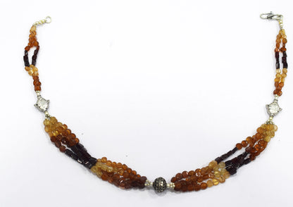 Hesonite Garnet and Red Garnet Multistrand Statement Necklace with Silver Accent Beads,32905