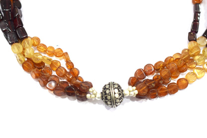 Hesonite Garnet and Red Garnet Multistrand Statement Necklace with Silver Accent Beads,32905